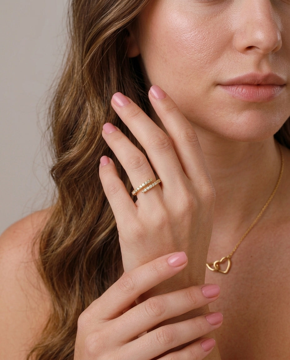 18K vergoldeter Pavé-Kristall-Layer-Ring