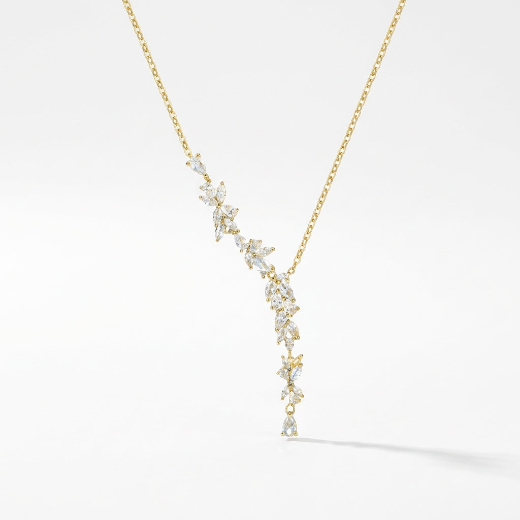 Wisteria Flower Drop Y Necklace in 925 Sterling Silver