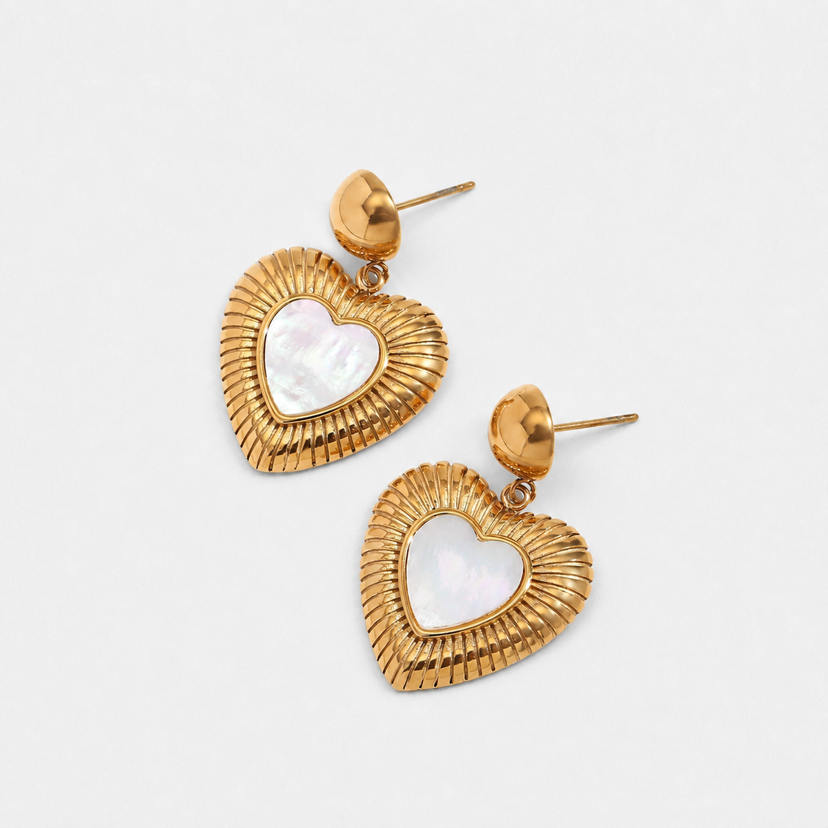 Heartfall Gold Heart Drop Earrings with Pearl — Gold