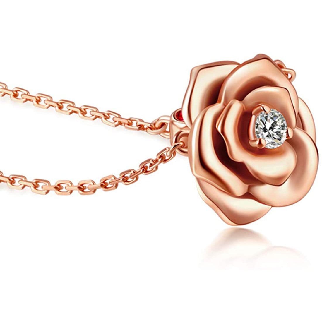 My Rose 14K rose gold rose pendant close-up diamond detail – Ravyena