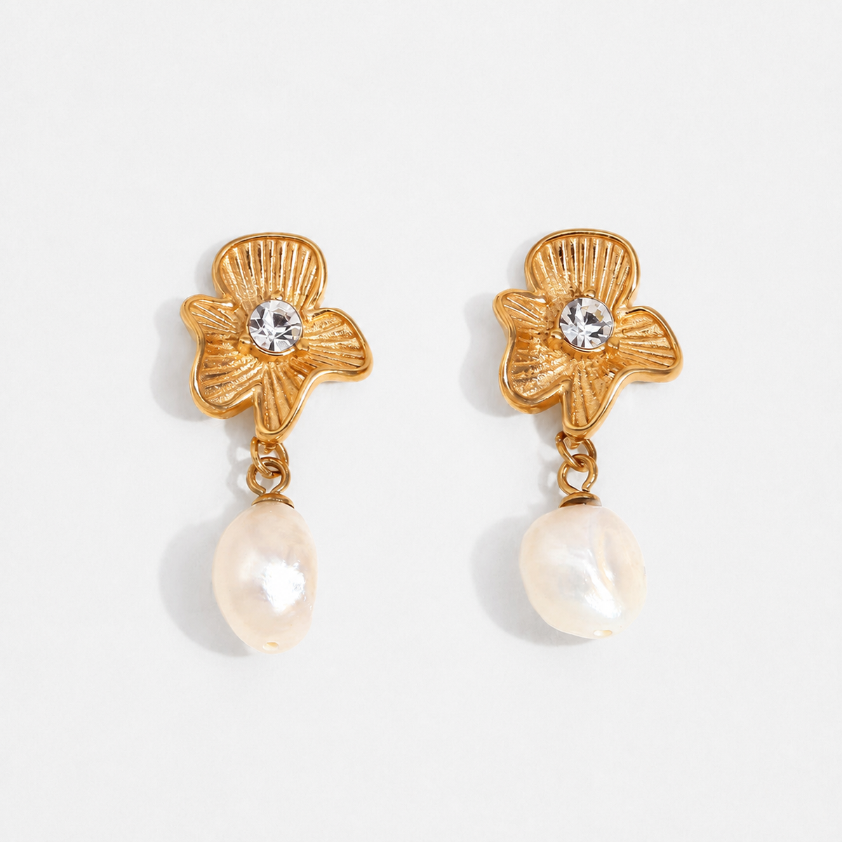 Magnolia Crystal and Pearl Drop Earrings — Gold