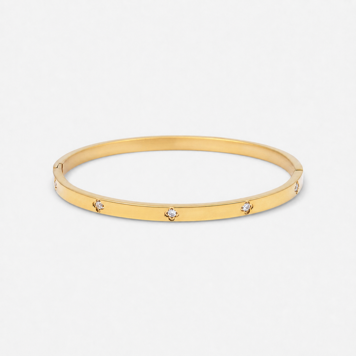 Clover Zirconia Hinged Bangle Bracelet — Gold