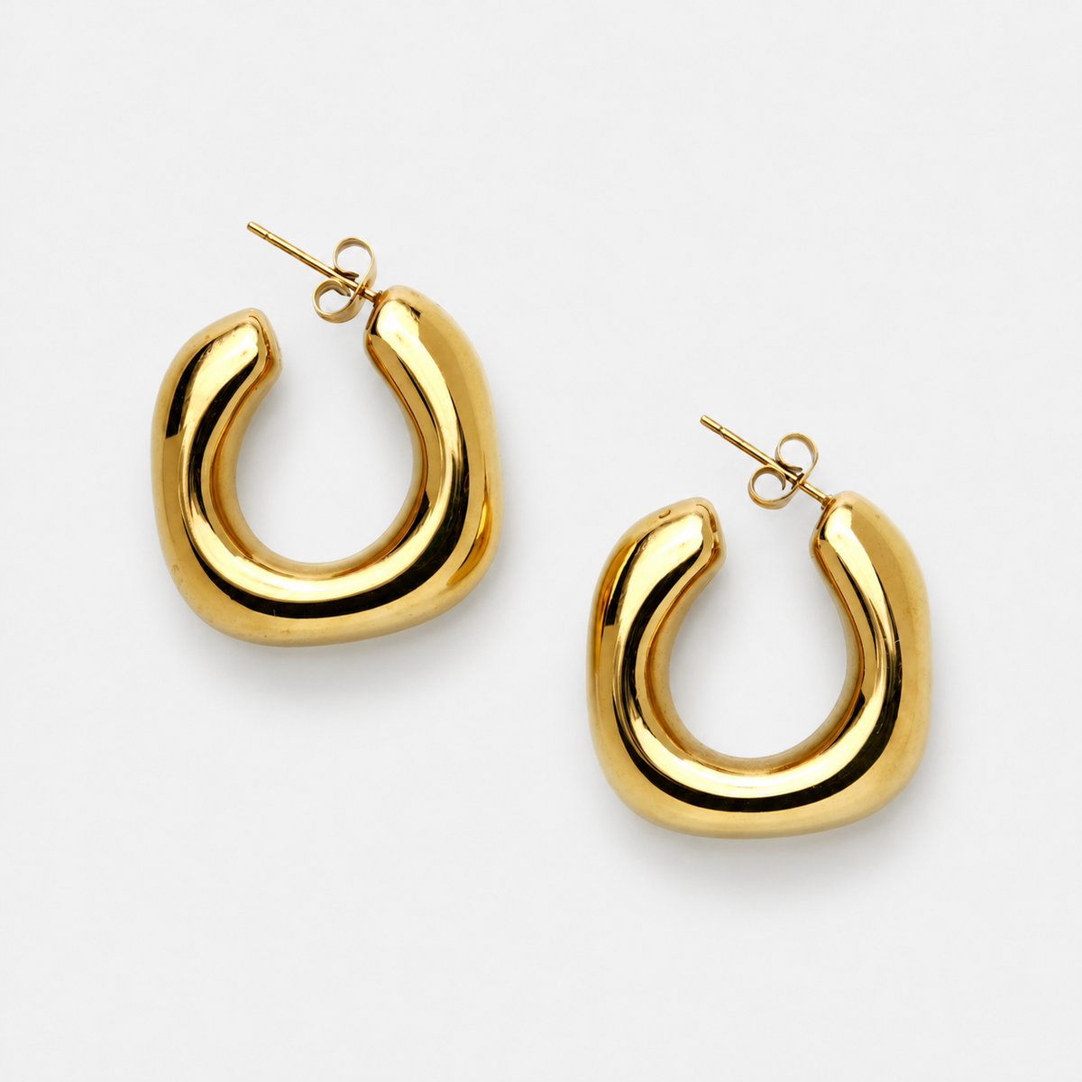 Chunky Square Studded Hoop Earrings — Gold
