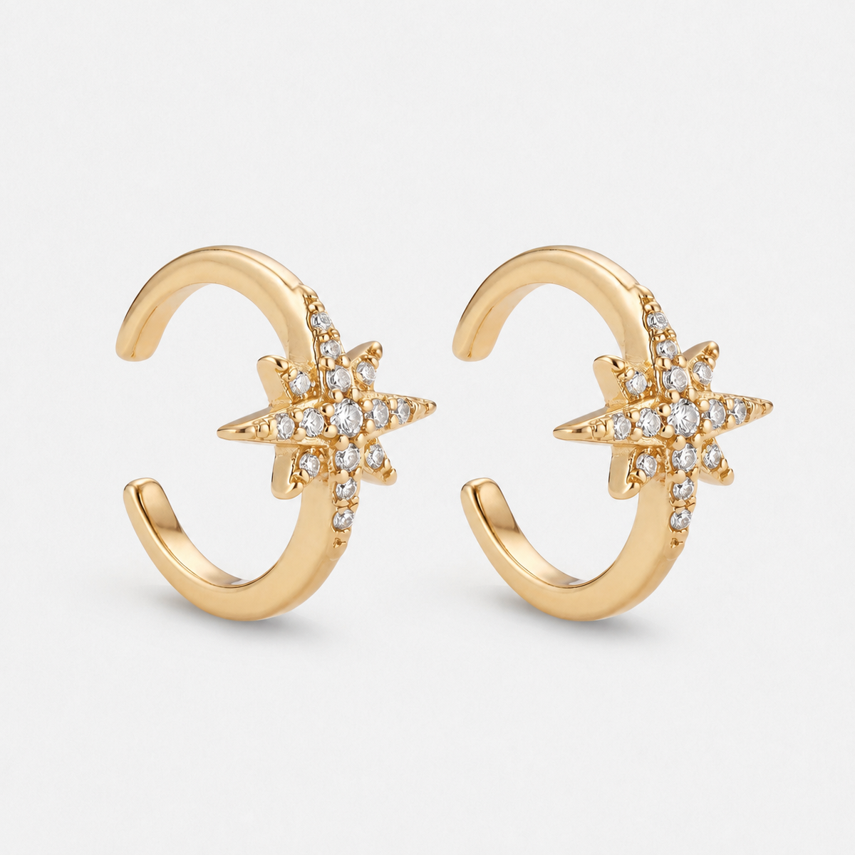 Solitaire Star 14K Gold-Plated Huggie Hoop Ear Cuff — Gold