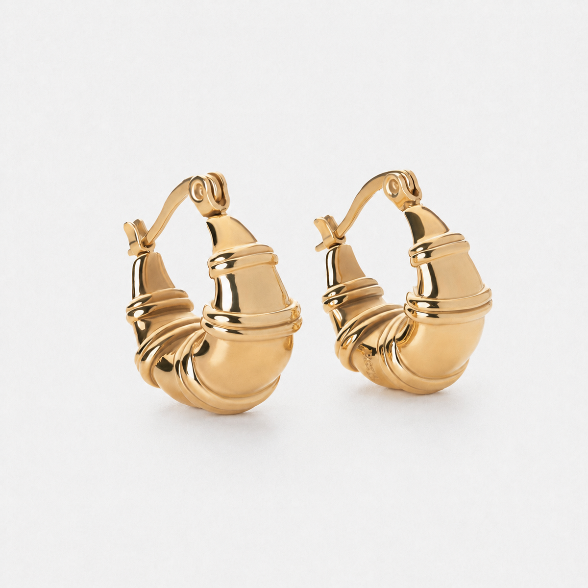 Chunky 14K Gold-Plated Teardrop Ringed Hoop Earrings — Gold