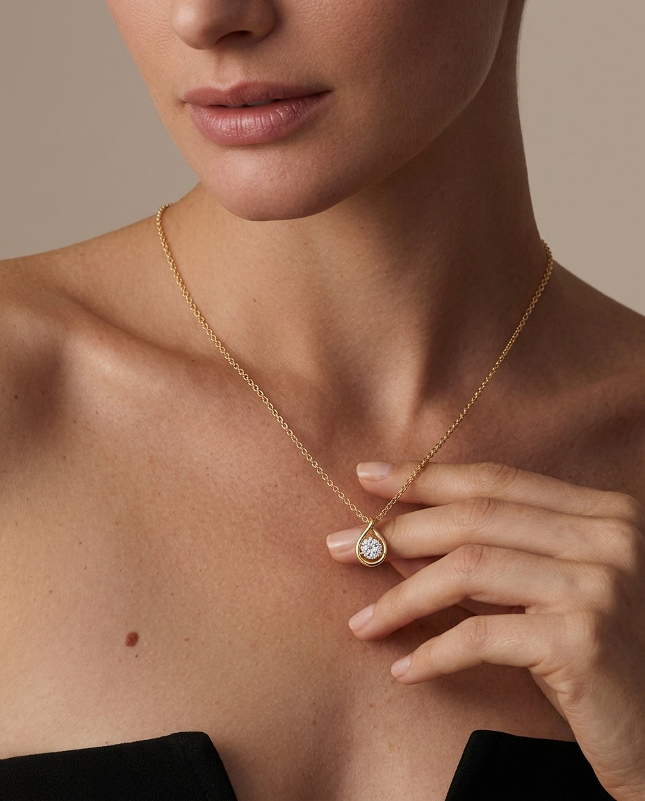 Pear-Cut Moissanite Necklace — 14K Gold Solitaire Pendant