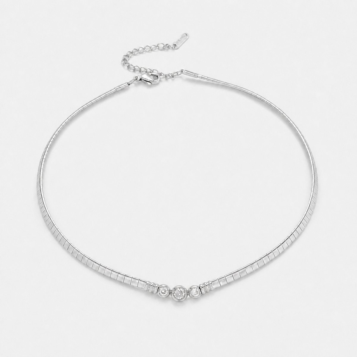Vintage Stainless Steel CZ Choker Necklace