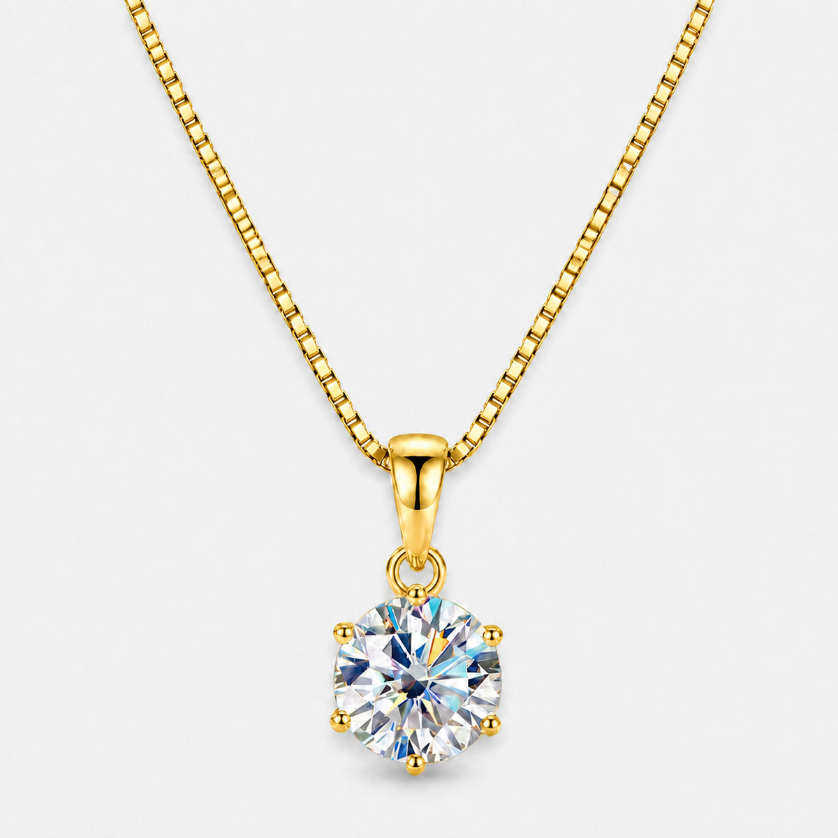 Moissanite Solitaire Pendant Necklace — 40-45cm / Gold