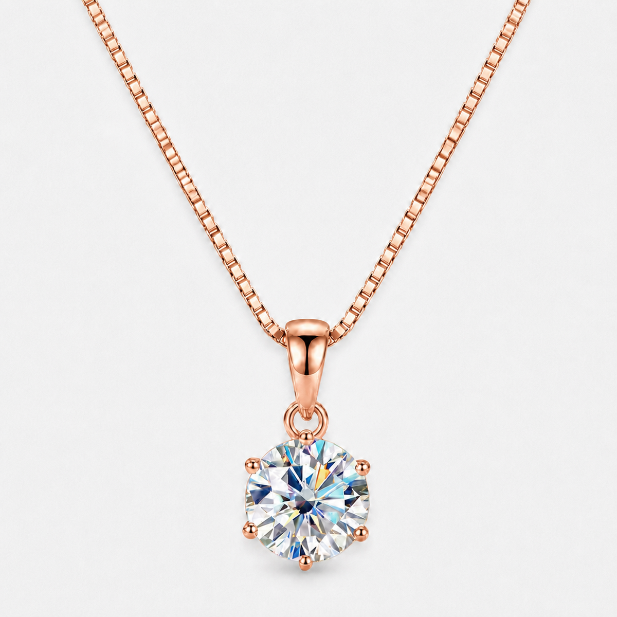 Moissanite Solitaire Pendant Necklace — 40-45cm / Rose Gold