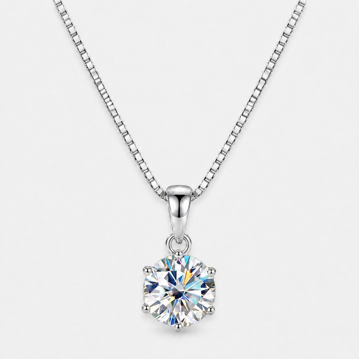 Moissanite Solitaire Pendant Necklace — 40-45cm / Silver