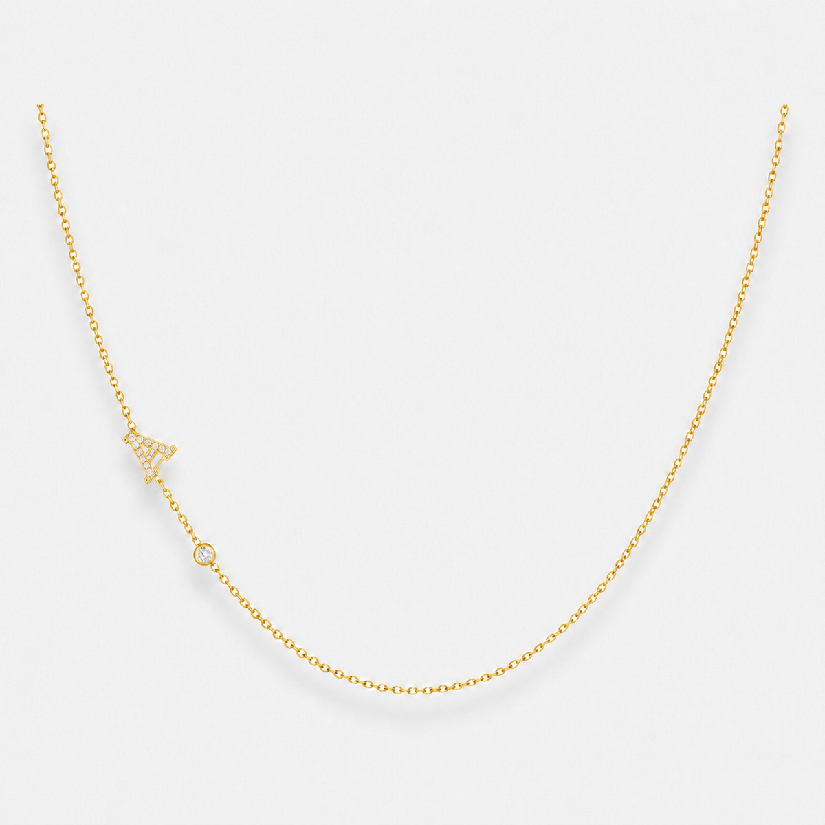 Sideways Pavé Initial Letter Necklace — 18k Gold Vermeil / A