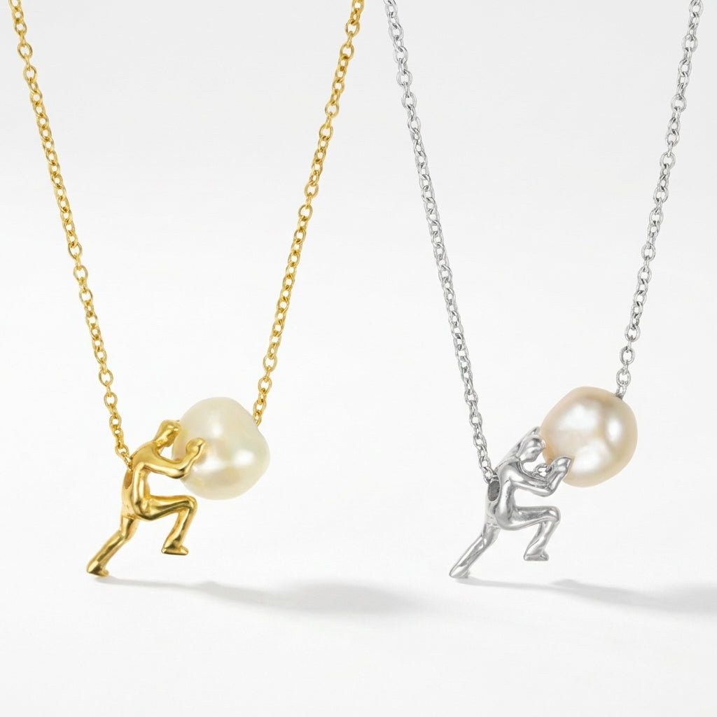 Sisyphus necklace detail shot, polished finish