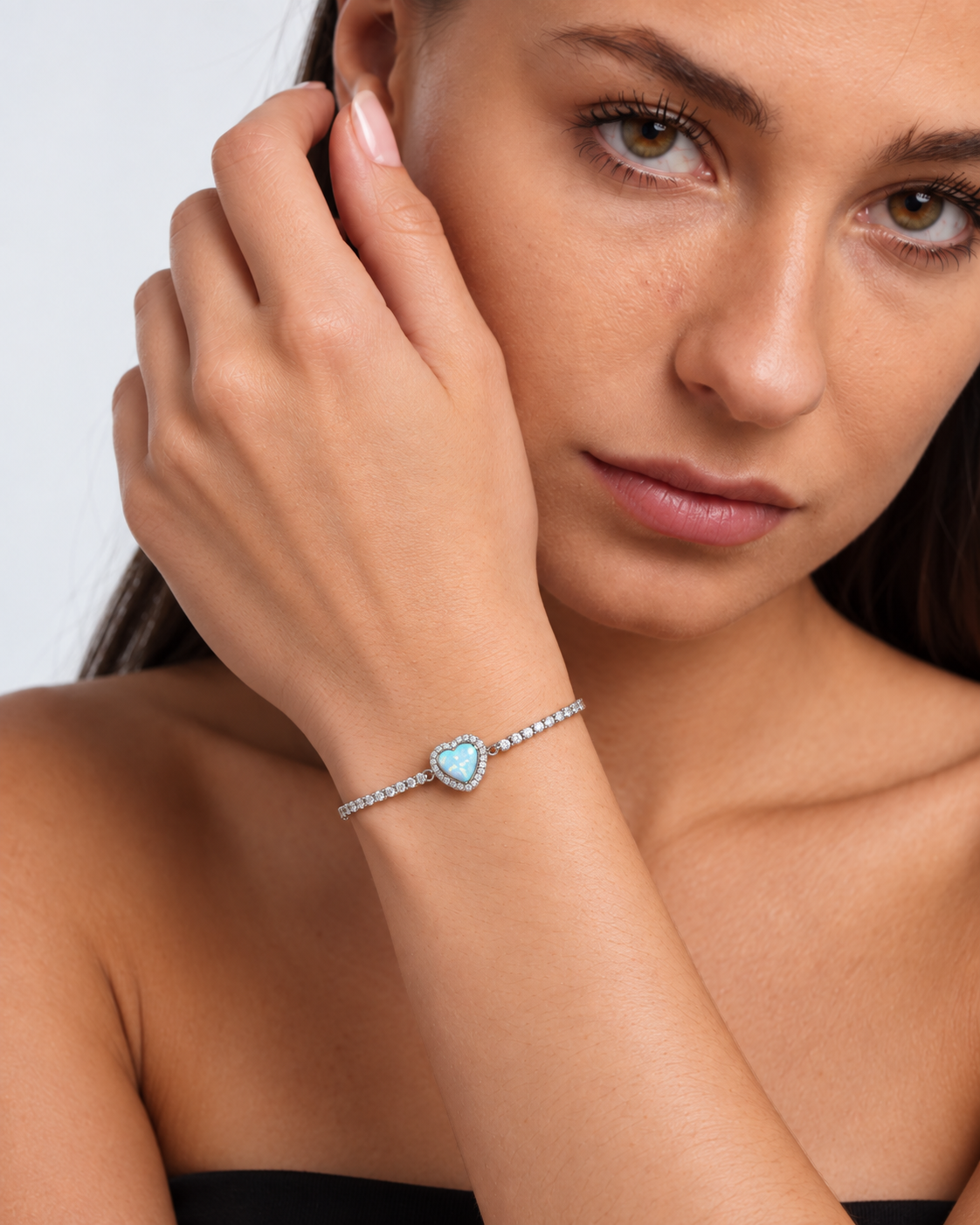 Opal Heart Sterling Silver Bracelet