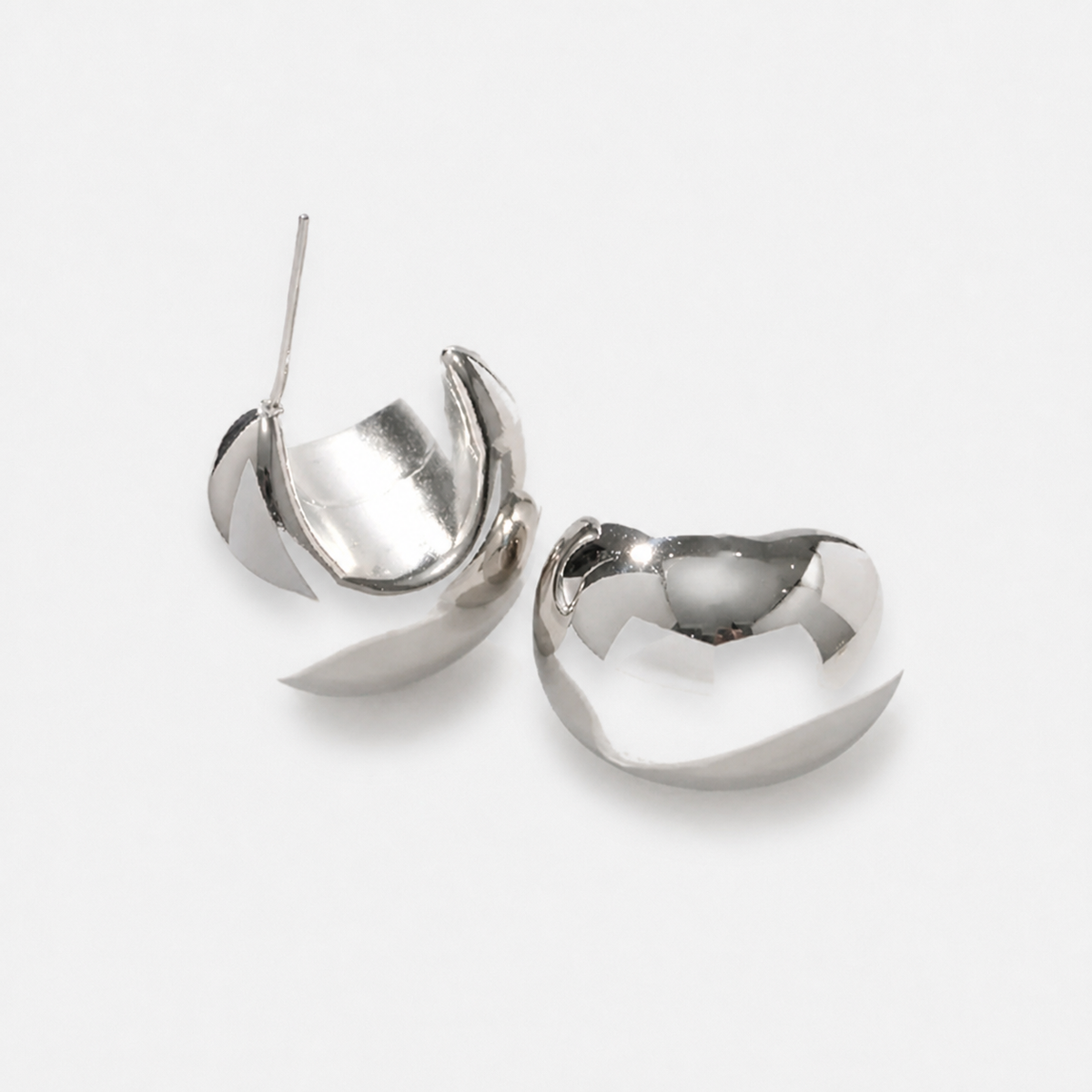 Crescent Dome Drop Earrings — Silver