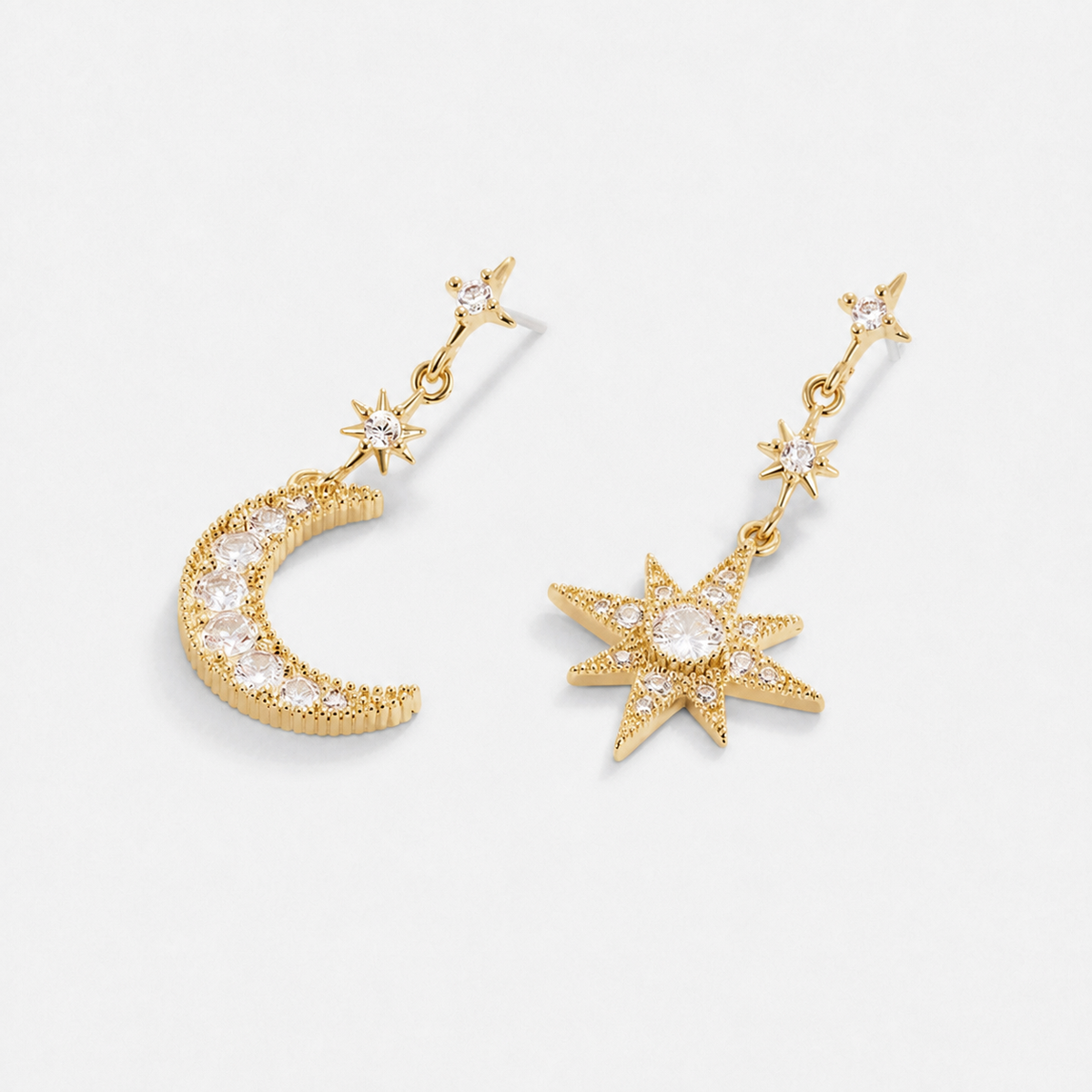 Crystal Moon and Star Drop Earrings — Gold