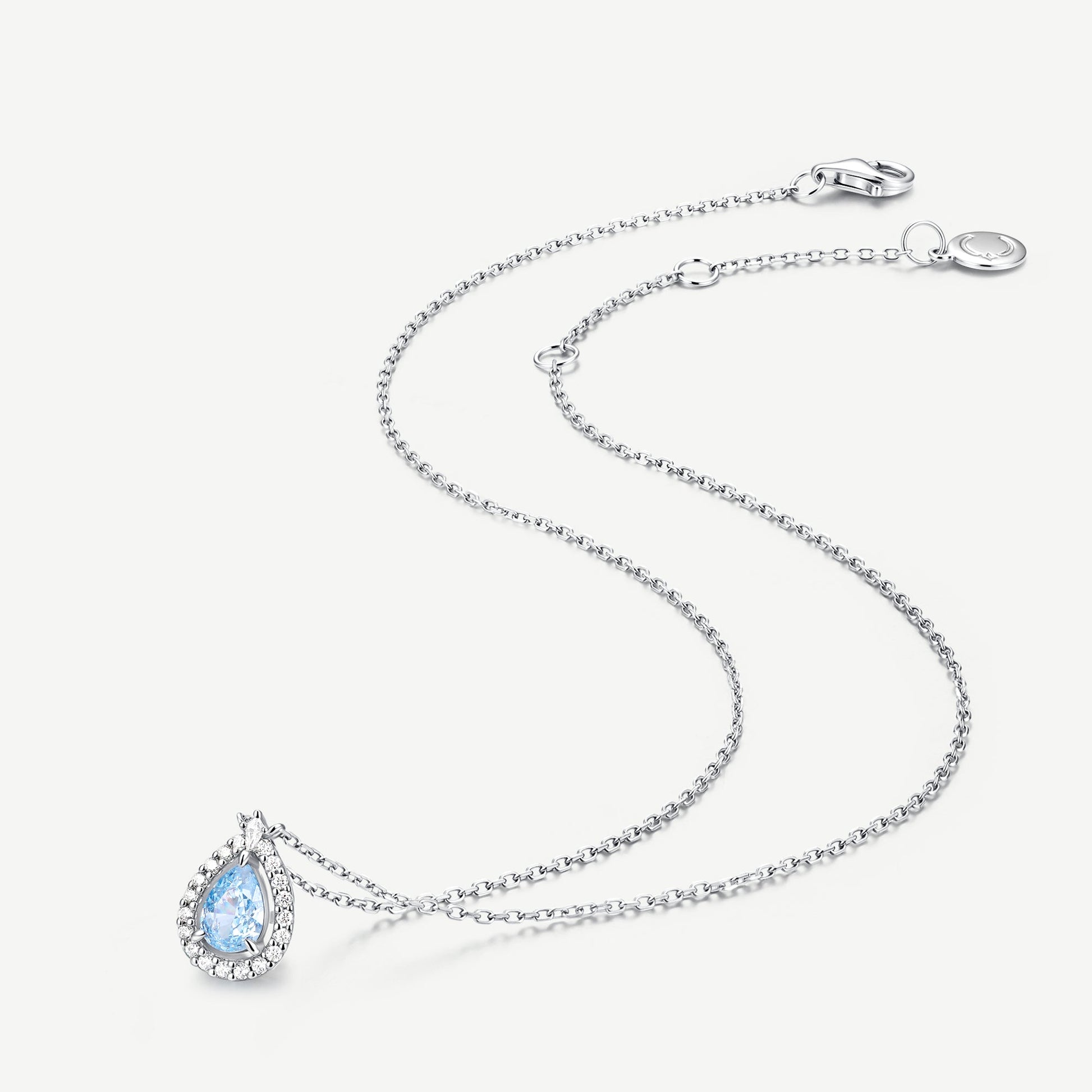 Aquamarine drop pendant necklace, symbol of love and calm