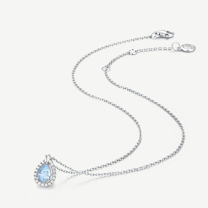 Aquamarine drop pendant necklace, symbol of love and calm