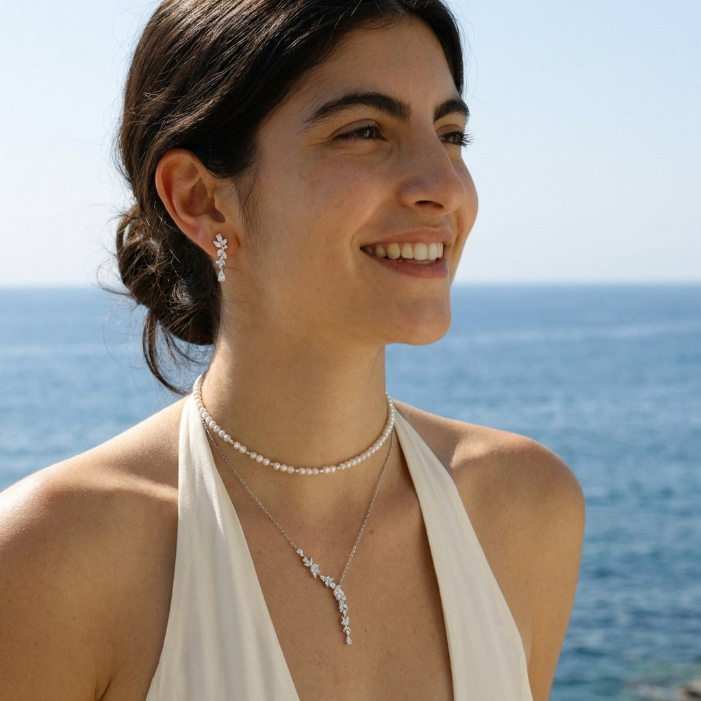 elegant floral y necklace with cubic zirconia