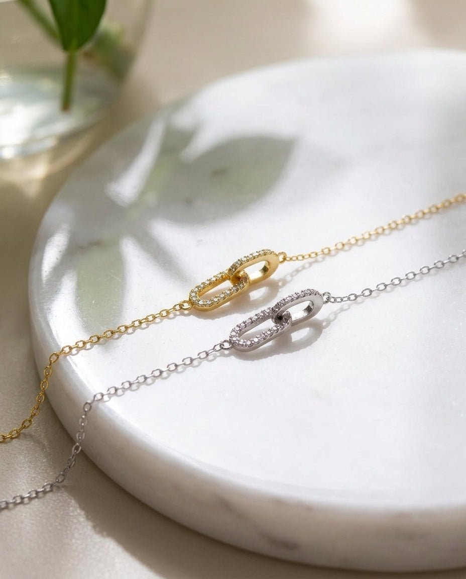 Geometric Interlocking Necklace — 925 Sterling Silver Clavicle Chain for Women