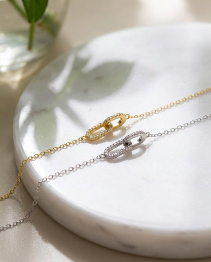 Geometric Interlocking Necklace — 925 Sterling Silver Clavicle Chain for Women