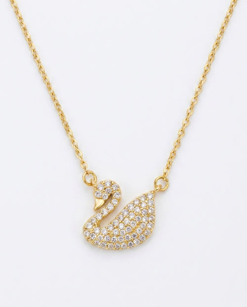 Geneviève 18K gold swan necklace with white zircon crystals — Ravyena