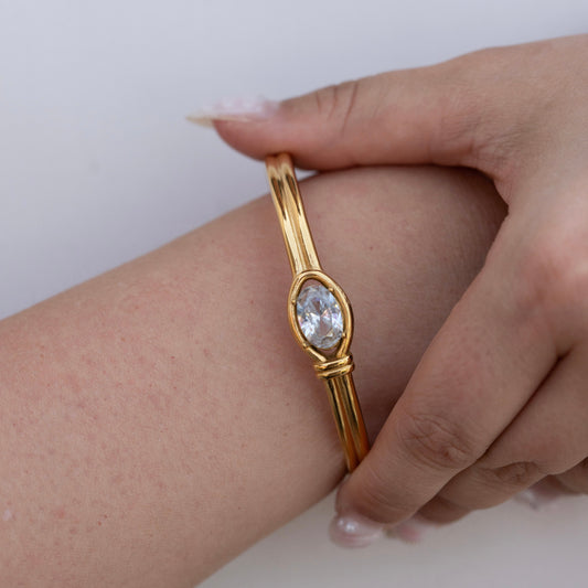 Elysian - Oval Crystal Gold Cuff Bracelet