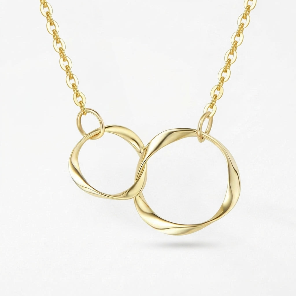 Double circles solid gold necklace, interlocking pendant