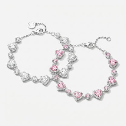Pink heart tennis bracelet on neutral background