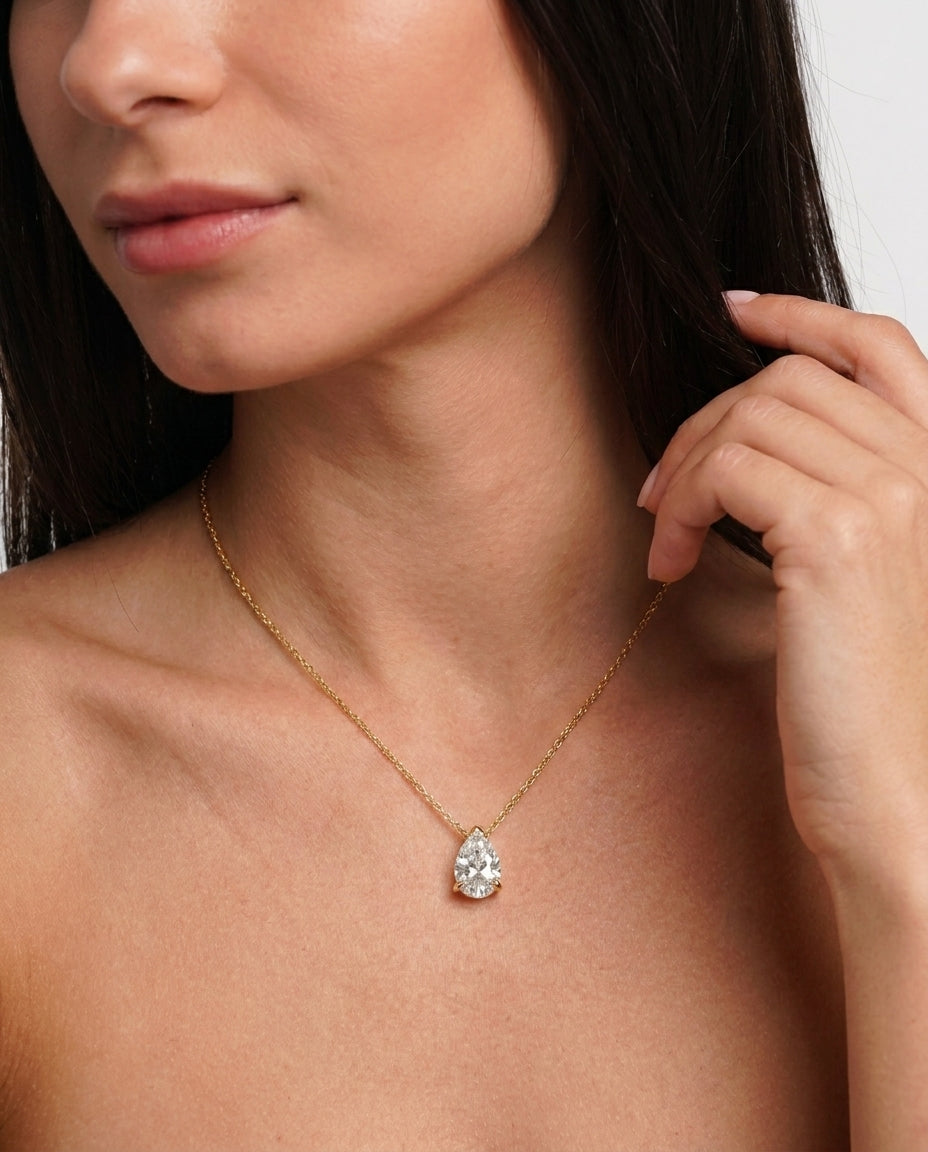 luxury pear cut moissanite necklace for women