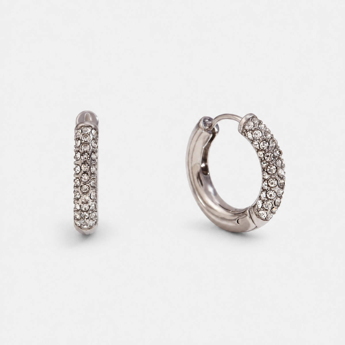 Zirconia Halo Hoop Earrings — Silver