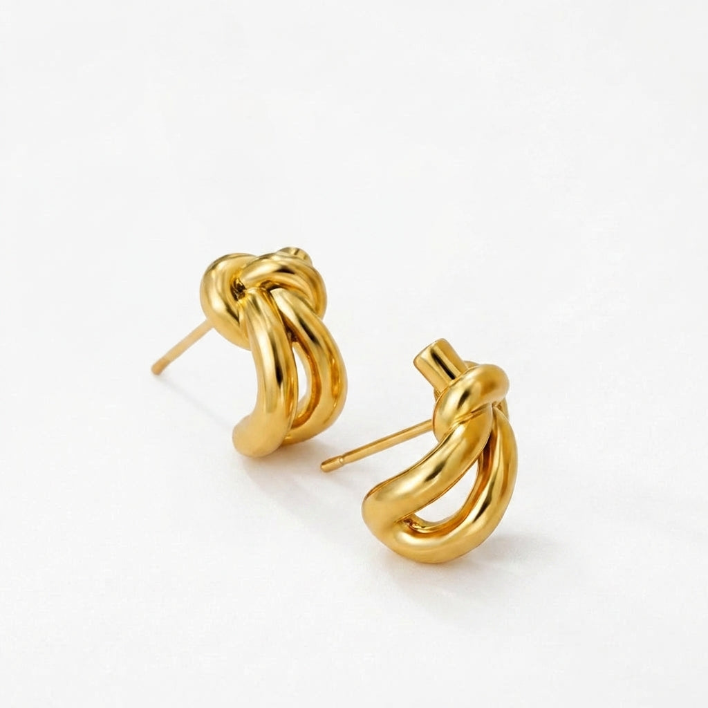Knot huggie stud earrings in gold finish