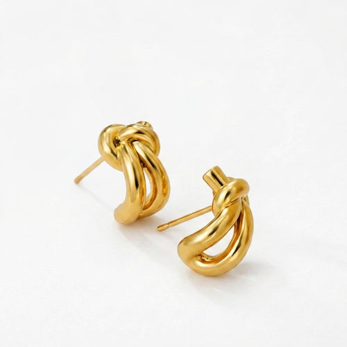 Knot huggie stud earrings in gold finish