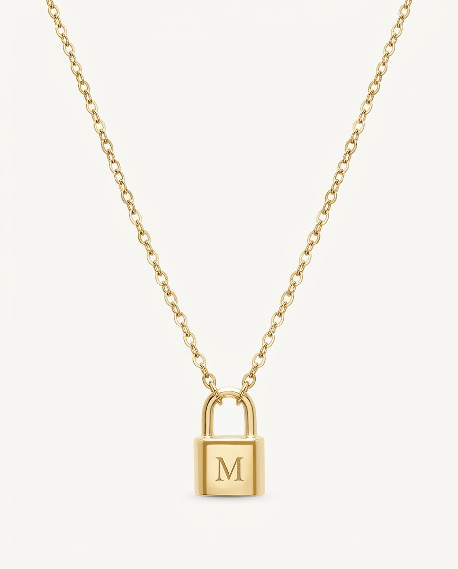 18K Gold Vermeil Vorhängeschloss-Halskette mit Initialen