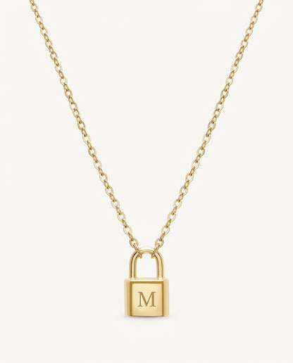 18K Gold Vermeil Vorhängeschloss-Halskette mit Initialen