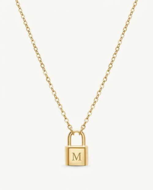 18K Gold Vermeil Vorhängeschloss-Halskette mit Initialen