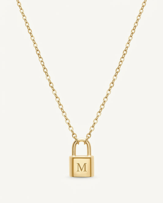 18K Gold Vermeil Vorhängeschloss-Halskette mit Initialen