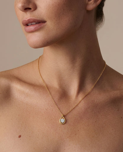 Pear-Cut Moissanite Necklace — 14K Gold Solitaire Pendant