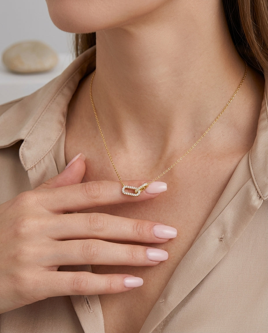 Geometric Interlocking Necklace — 925 Sterling Silver Clavicle Chain for Women