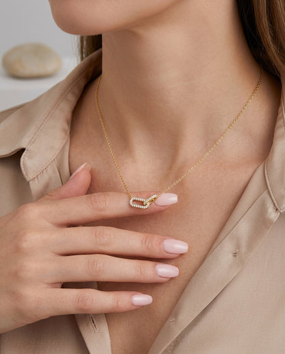Geometric Interlocking Necklace — 925 Sterling Silver Clavicle Chain for Women