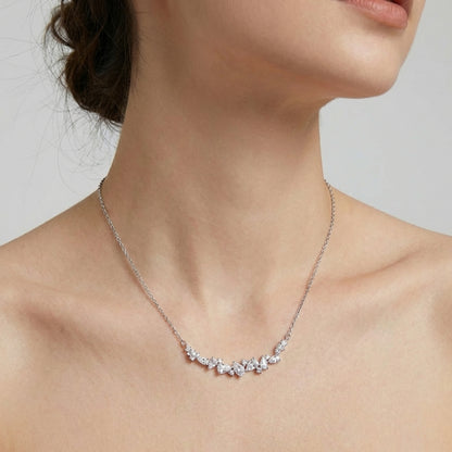 Floral Y-necklace with sparkling white cubic zirconia
