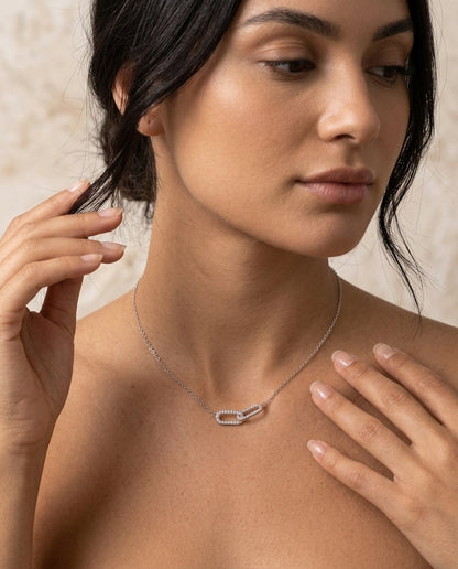 Geometric Interlocking Necklace — 925 Sterling Silver Clavicle Chain for Women