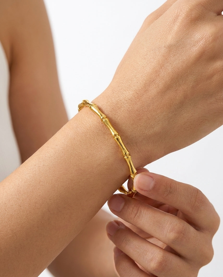 14K Gold Bamboo Stackable Bangle Bracelet