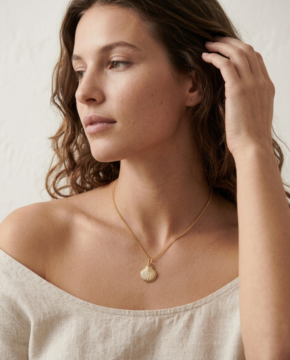 Gold Shell Pendant Necklace — 18K Plated Sterling Silver