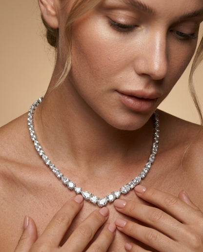 Gold Mixed Cut Crystal V Necklace — 14K Plated Brass