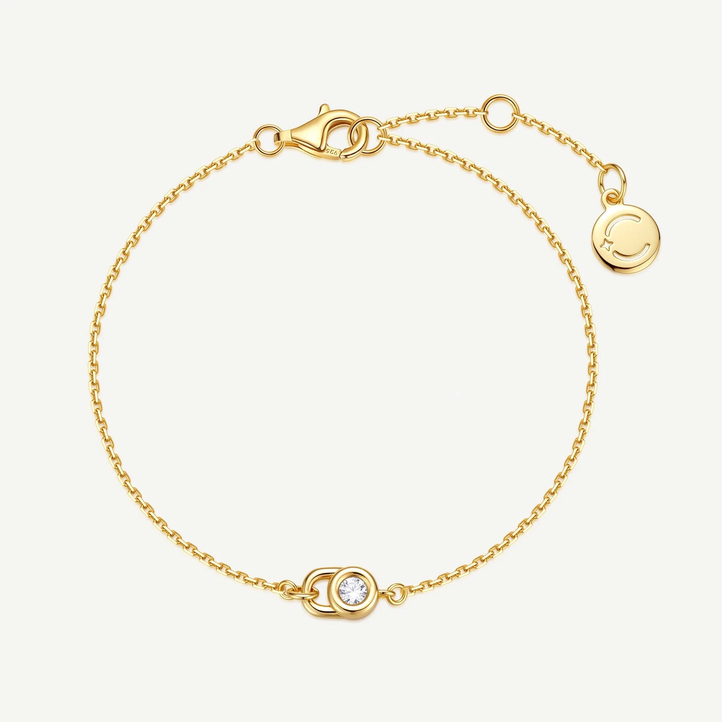 Sterling silver lock pendant bracelet on neutral background
