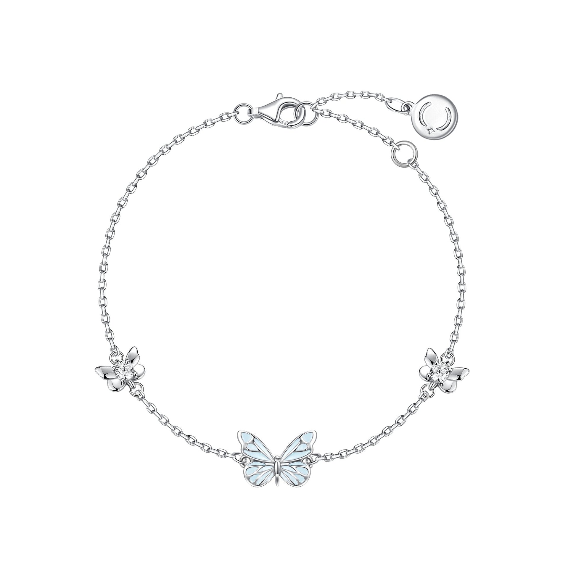 Starlight butterfly luminous enamel sterling silver bracelet