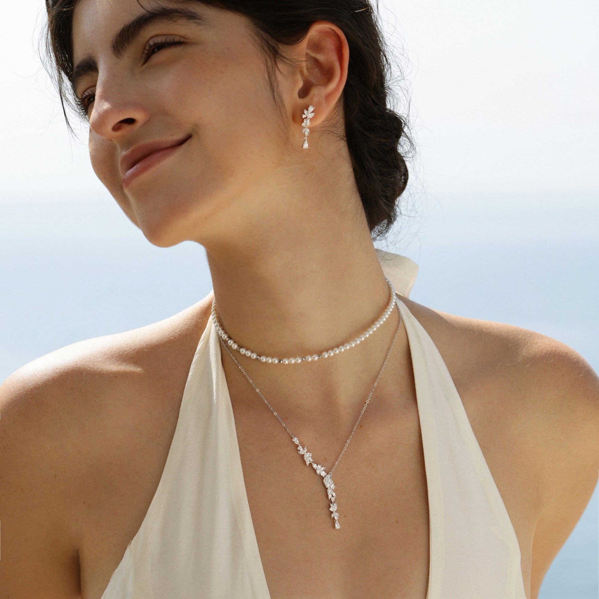 925 sterling silver flower drop necklace