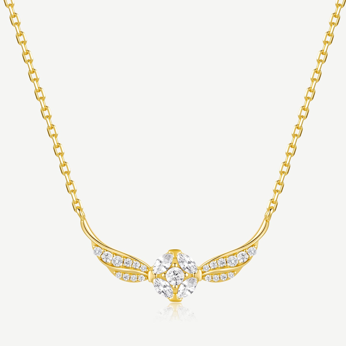 Golden snitch sterling silver necklace with winged pendant and cubic zirconia centre