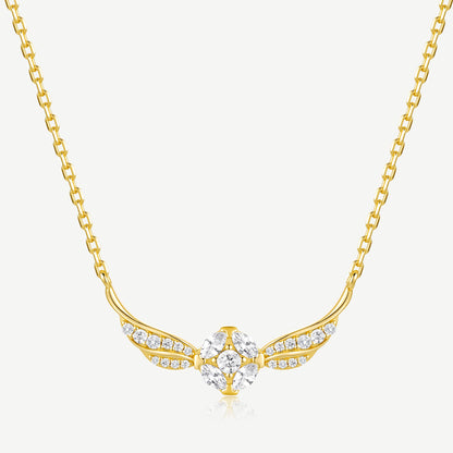 Golden snitch sterling silver necklace with winged pendant and cubic zirconia centre