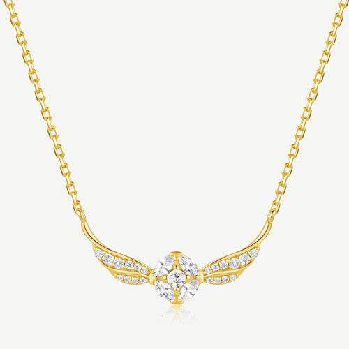 Golden snitch sterling silver necklace with winged pendant and cubic zirconia centre